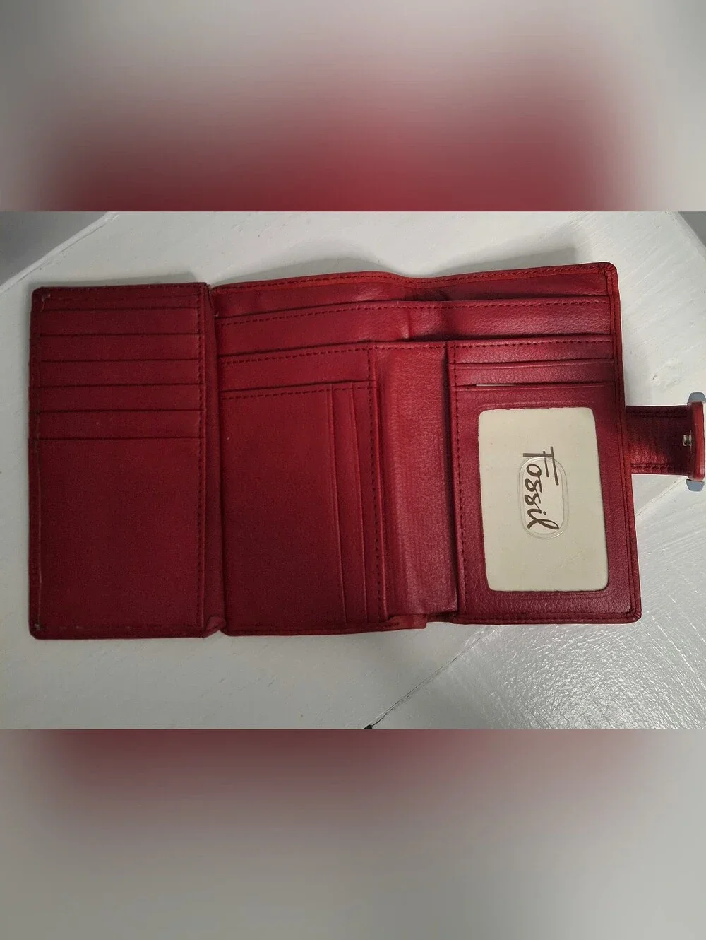 Fossil Red Leather Wallet & Croc Embossed Jewelry Travel Case Set
